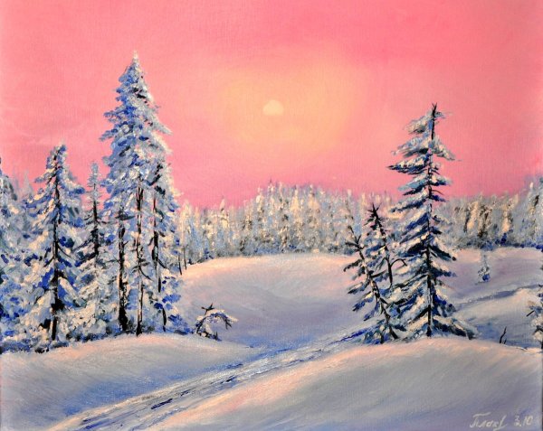 Пейзаж гуашью зима