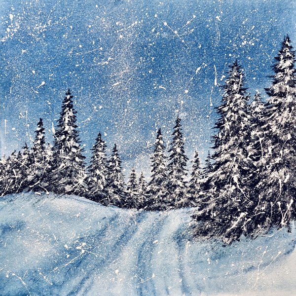 Зимний лес гуашью