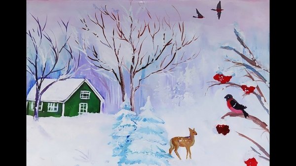 Зимние рисунки гуашью