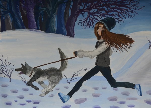 Зимняя деревня акварель