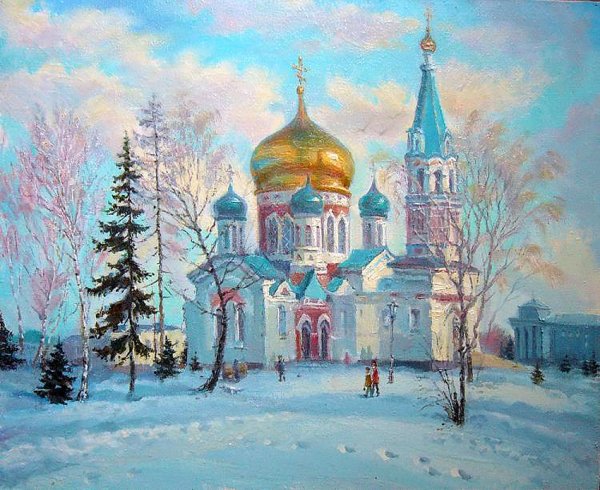 Зимний пейзаж с Церковью