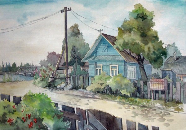 Пленэр акварелью деревня
