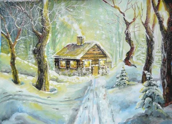 Рисование зимний пейзаж