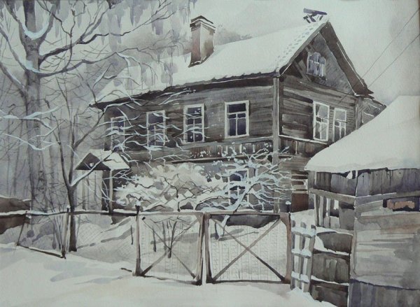 Зимний пейзаж с домиком