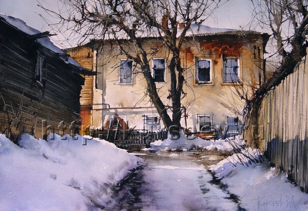 Гризайль пейзаж деревня