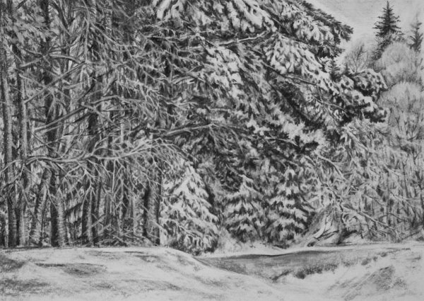 Рисование зима карандашами