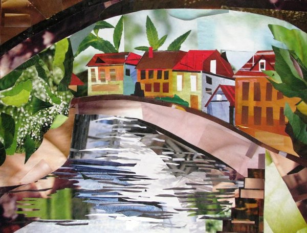 Городской пейзаж в технике коллаж