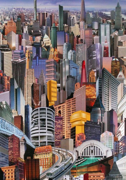 Городской пейзаж в технике коллаж