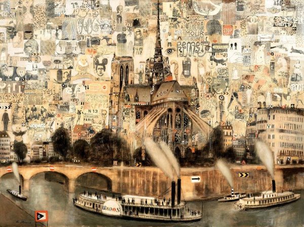 Париж в технике коллаж