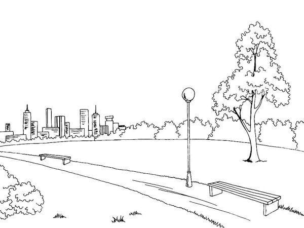 Парк в городе раскраска