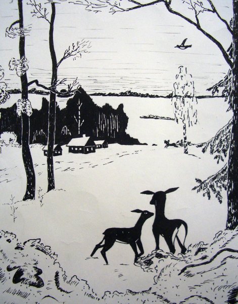 Зимний пейзаж в графике