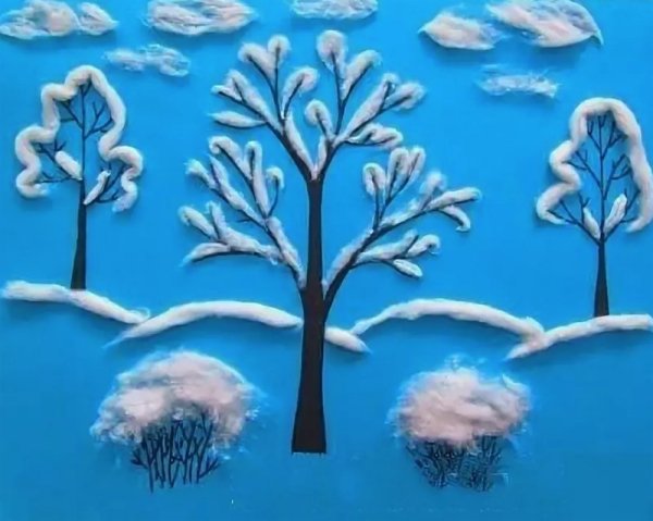 Зимняя картина из ваты