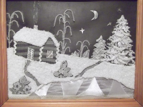 Зимняя аппликация из ваты