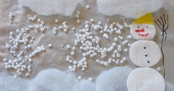 Аппликация снег из ваты