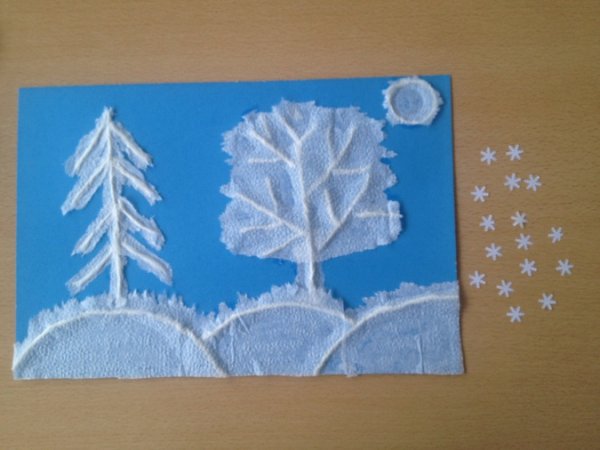 Зимняя аппликация с ватой