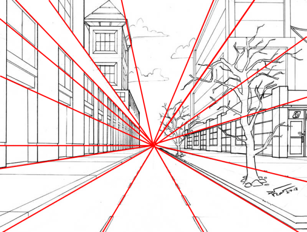 Зарисовка города линейная перспектива