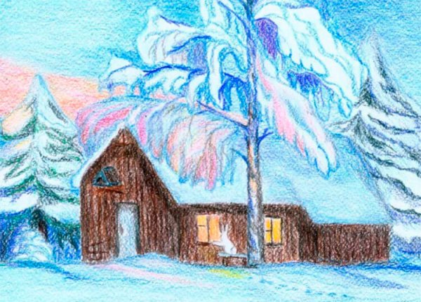 Зимний рисунок карандашом