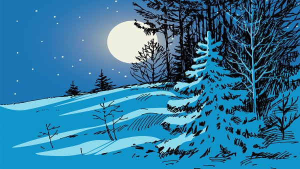 Зимний фон с елками нарисованный