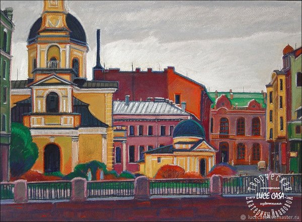 Акварель осень в городе