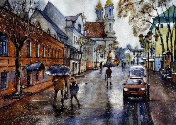 Наброски города карандашом