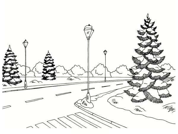 Зимний городской пейзаж раскраска