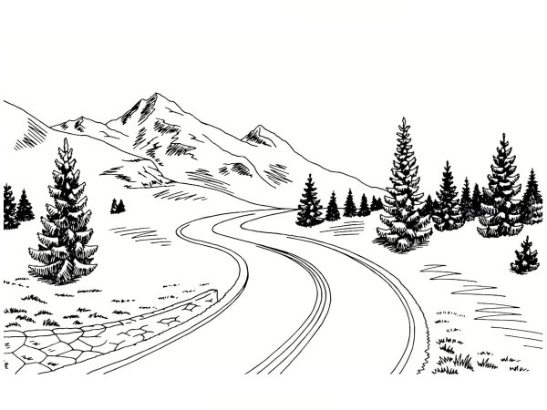 Дорога в горы эскиз