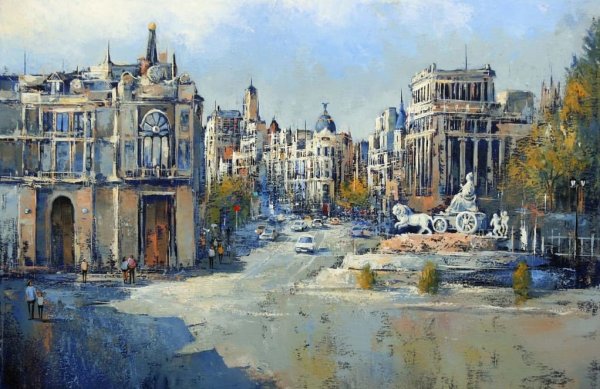 Акварели городской пейзаж Барселона