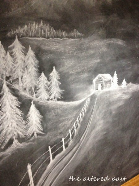 Пейзаж мелом на доске