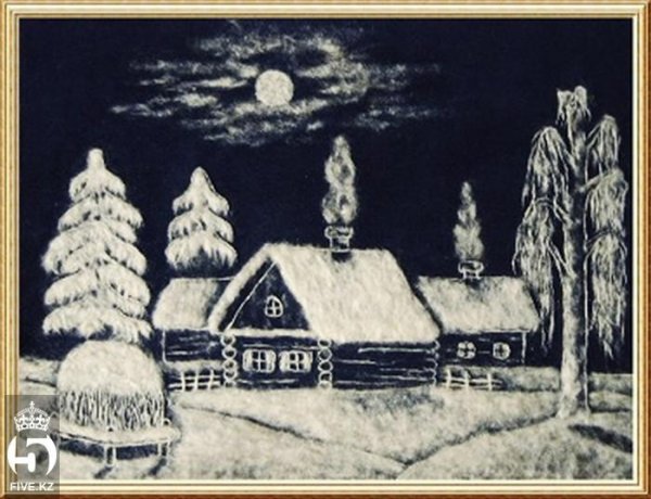 Зимняя картина из ваты