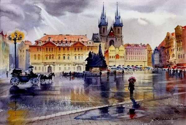 Прага акварель живопись