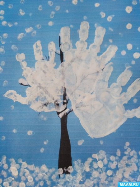 Рисование ладошками для детей зимние