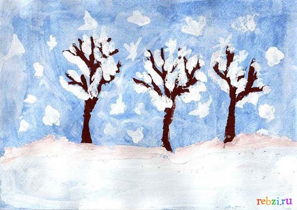 Рисование в младшей группе снегопад ватными палочками