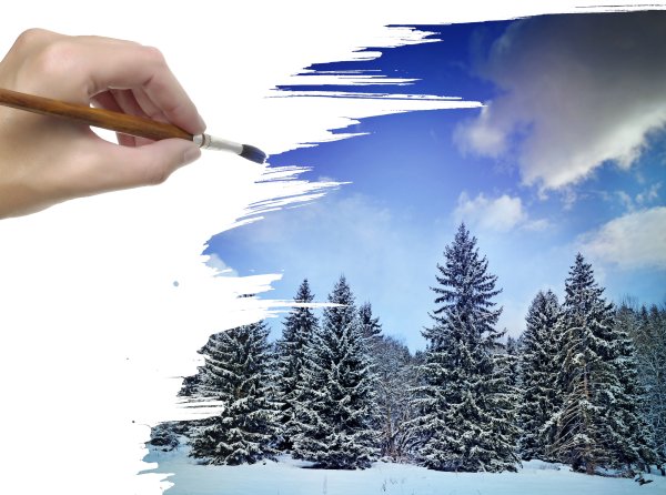 Зимний пейзаж красками для детей