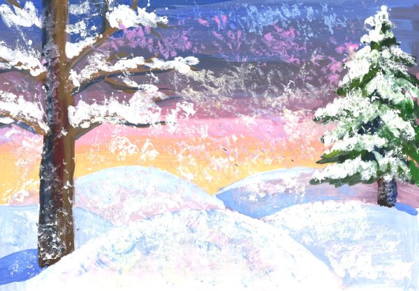 Рисование зимний лес