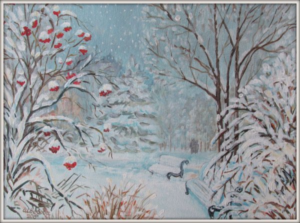 Рисование губкой зимний пейзаж