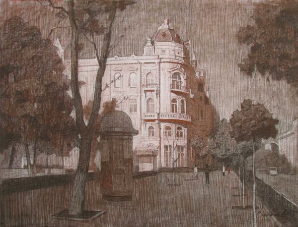 Графика сангина пейзаж городской