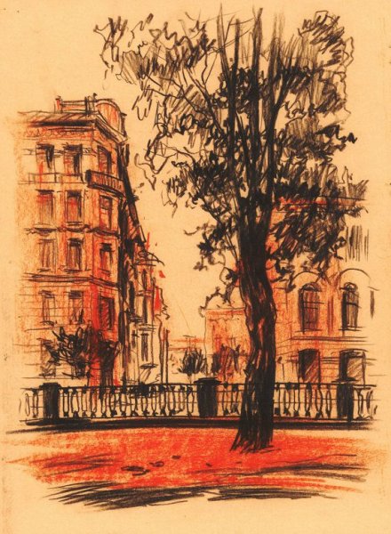 Архитектурный пейзаж сангиной