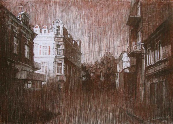 Графика сангина пейзаж городской