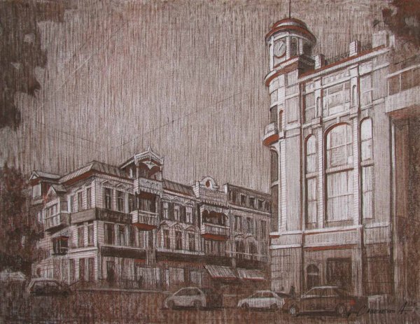 Архитектурный пейзаж сангиной