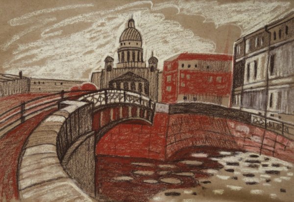 Пейзаж перспектива сангина уголь