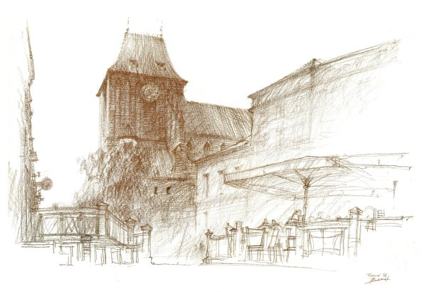 Архитектурный пейзаж цветными карандашами