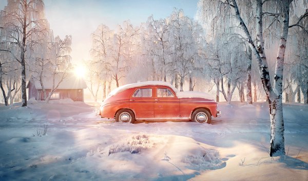 Автомобиль зимний пейзаж