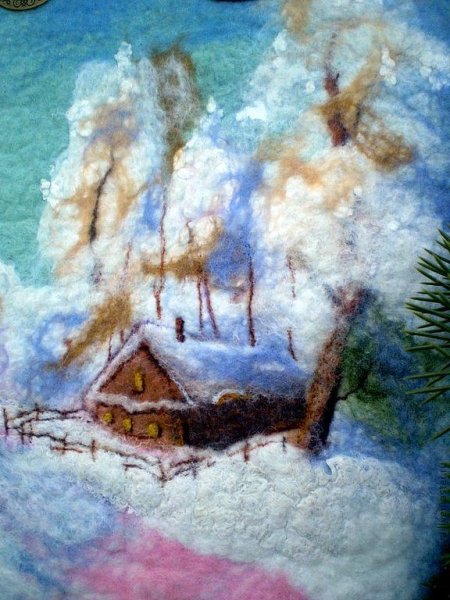 Зимняя картина из шерсти