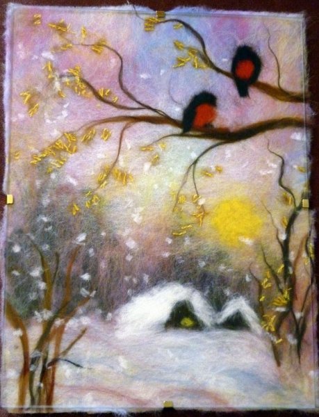 Зимняя картина из шерсти