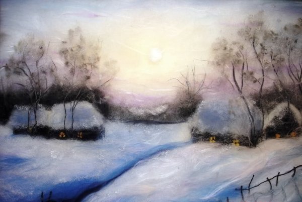 Шерстяная живопись зима
