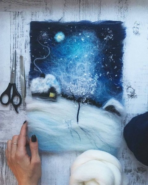 Новогодние картины шерстью