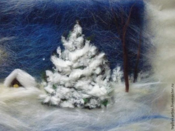 Ель картина из шерсти