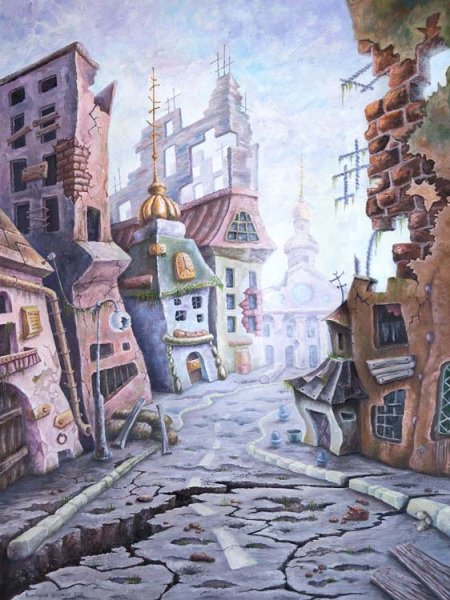 Акварель осень в городе