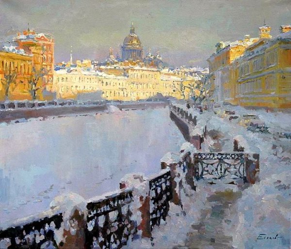 Банковский мост в Санкт-Петербурге зимой