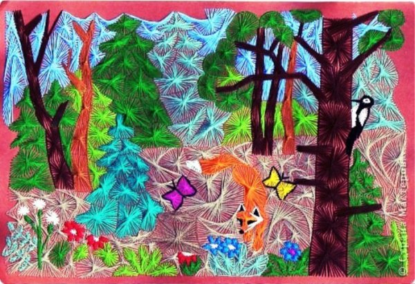 Квиллинг зимний пейзаж